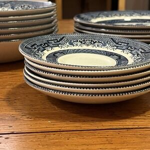Churchill England Blue Willow 5.5" Ceramic Saucer Plates Set‎ of 6 Round Stamp
